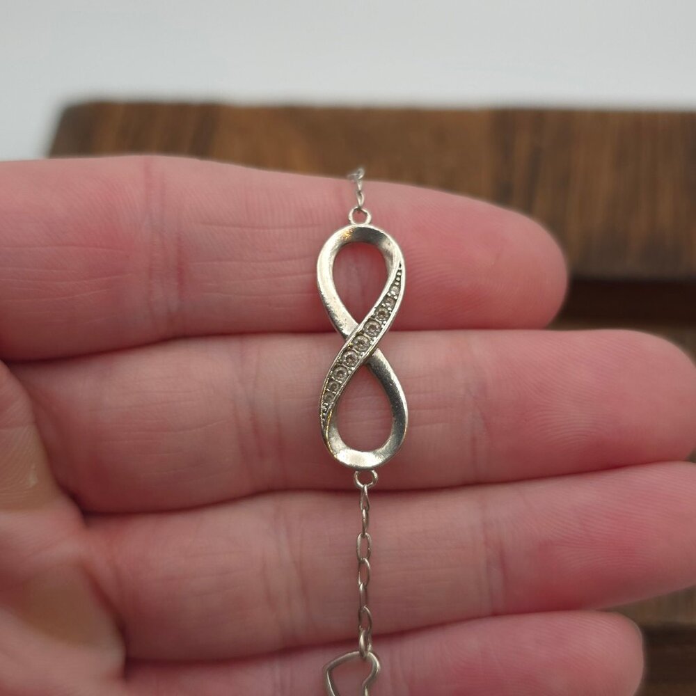 7 Inch 925 Sterling Silver Cubic Zirconia Infinity And Hearts Bracelet